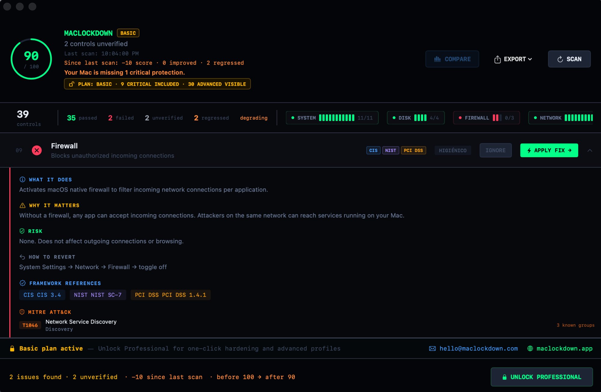 MacLockdown score 90 — 1 critical protection missing